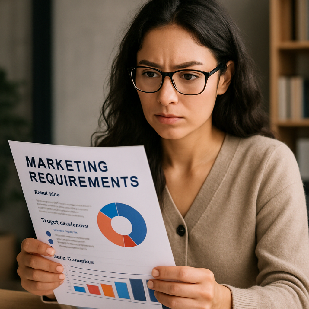 create image realistisa woman analyzing your marketing requirements